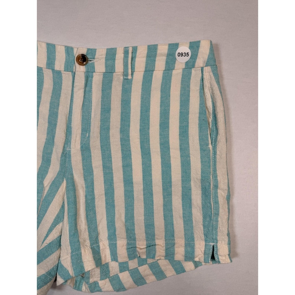 Old Navy Shorts Womens 12 Green Striped Linen Chino Flat Front Casual Summer - Picture 2 of 6